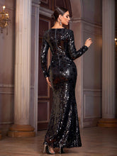 Classic Black Long Sleeve Sequin Prom Dress
